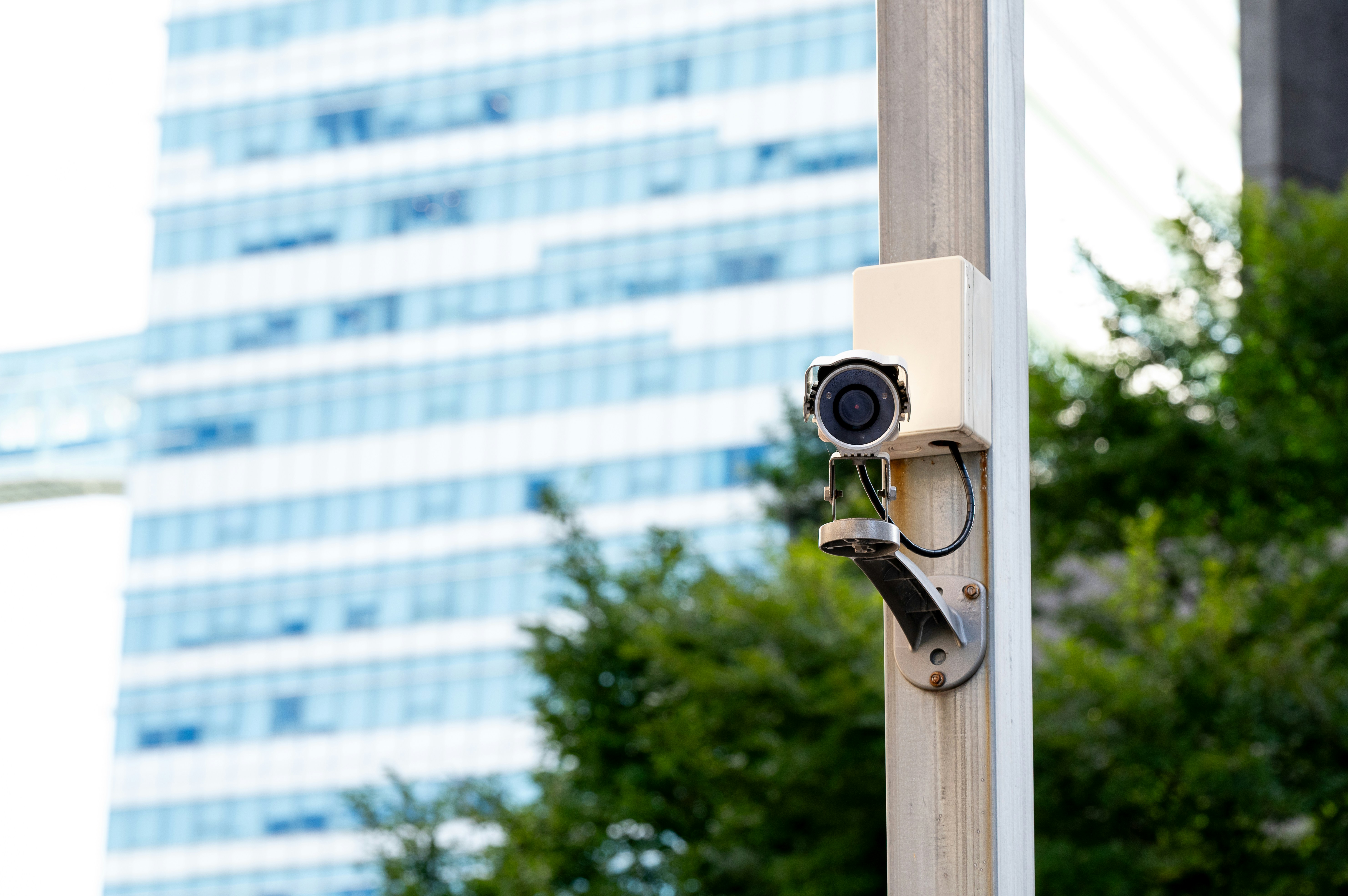 Security camera mounted outdoors